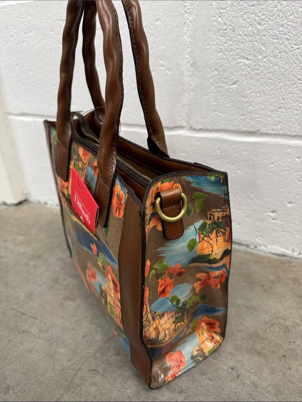 Patricia Nash Brown Floral Coastal Print Satchel